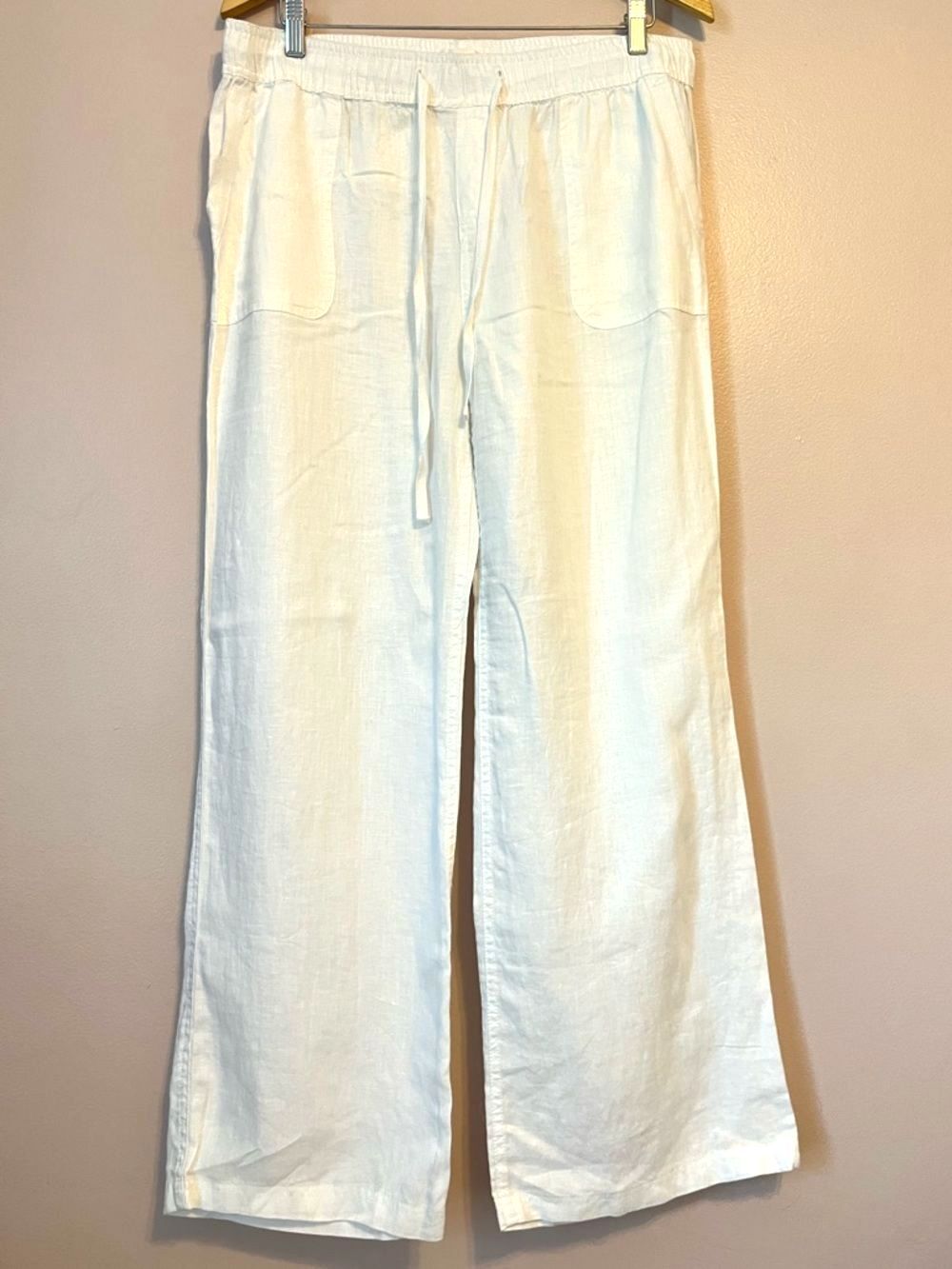 Artisan NY 100% Linen Wide Leg Pant Large White Beach Coastal Resortwear Summer